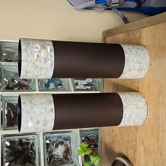 Hand Crafted Other - Handcrafted Alabaster and Faux Leather Vases